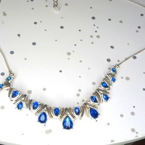 Blue and silver with diamonds necklace